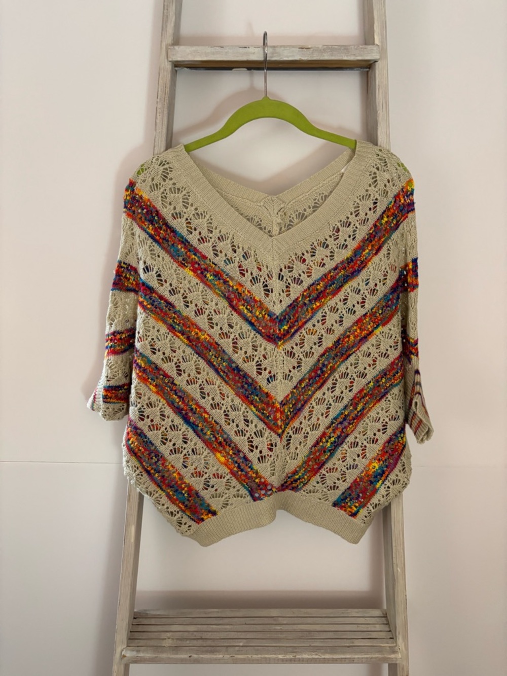 Crochet Sweater with Rainbow Chevron knit, BoHo, festival, fairy, cottagecore